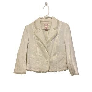 Point Zero vintage white crop blazer embroidered ruffle buttons pockets Medium